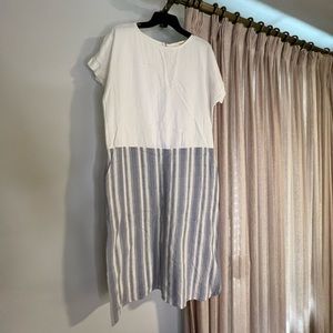 White and blue striped dress